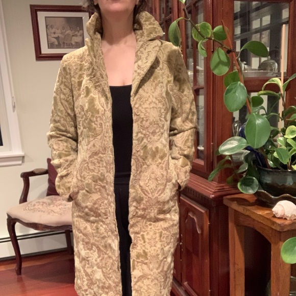 Express 3/4 Length Tapestry Jacket Duster Coat in Creamy Golden Yellow - Picture 10 of 11